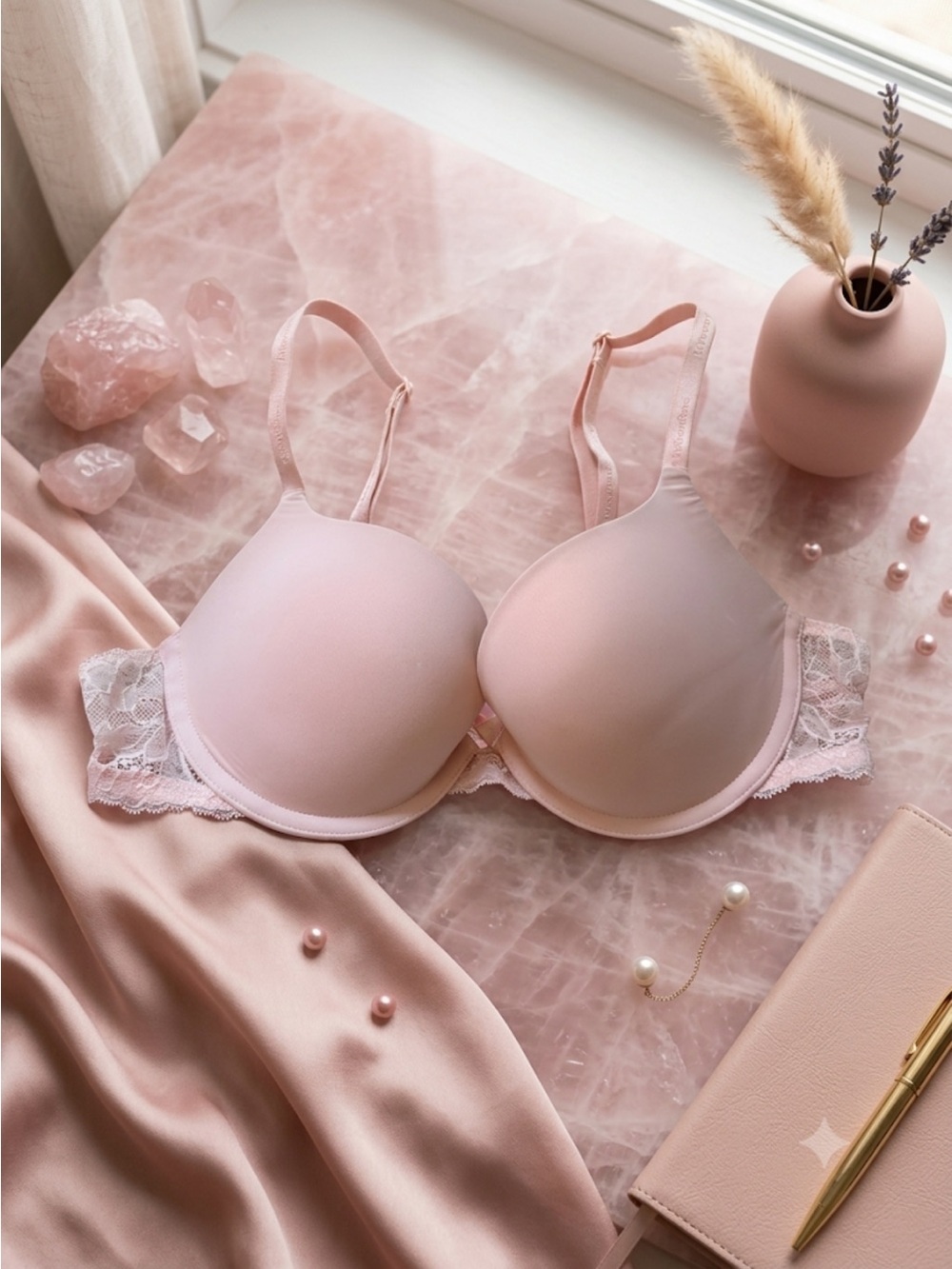 La Vie en Rose Lightly lined Bra – Size 34B | Romantic Lace | Pink Lace Lingerie